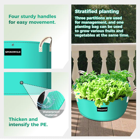 SPONDWILD 3-compartment design in-use among vegetables, herbs, and flowers.