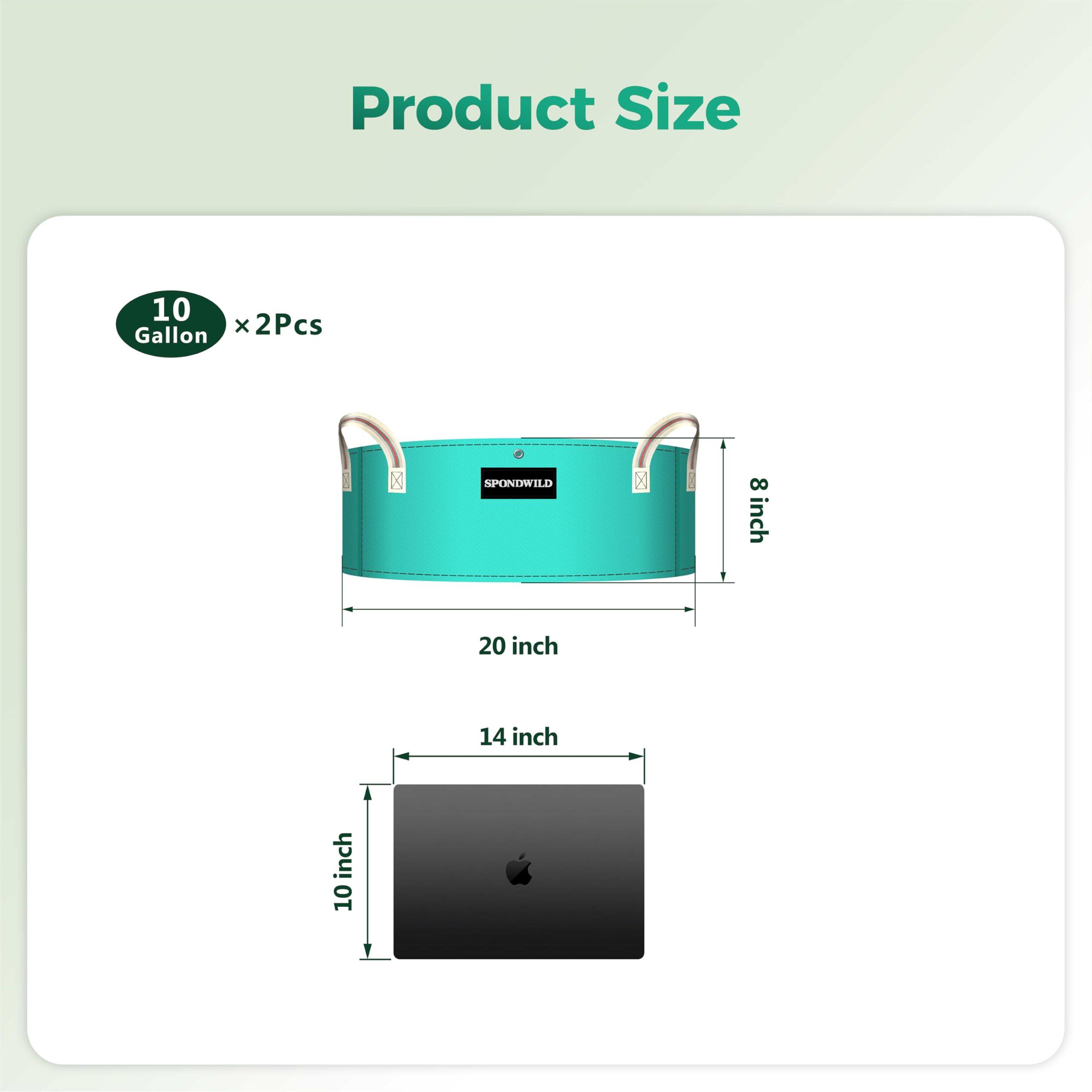SPONDWILD upgraded 2-pack side view highlights sturdy 180g PE material and durability.