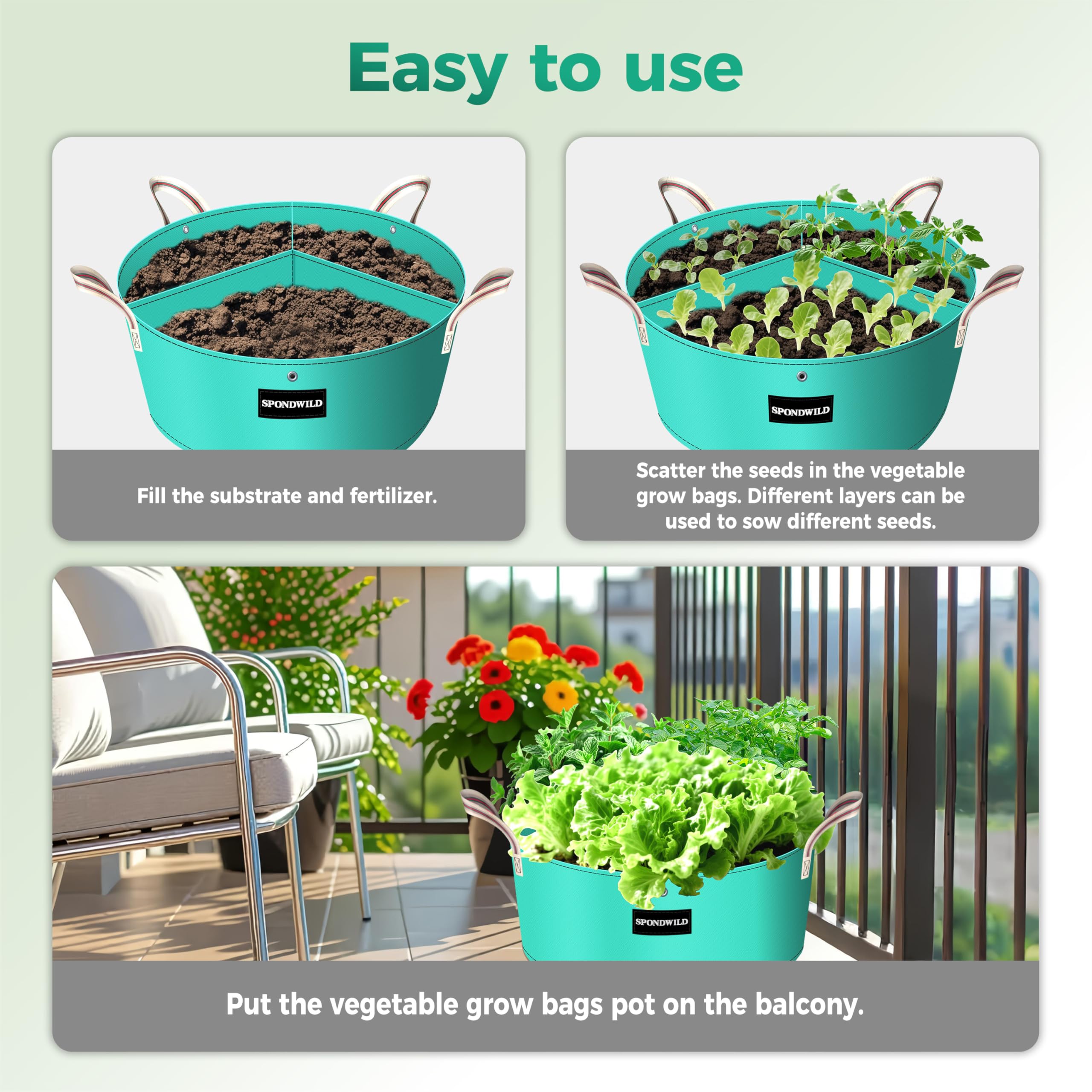 SPONDWILD 10-gallon capacity ideal for peppers, tomatoes, and leafy greens.