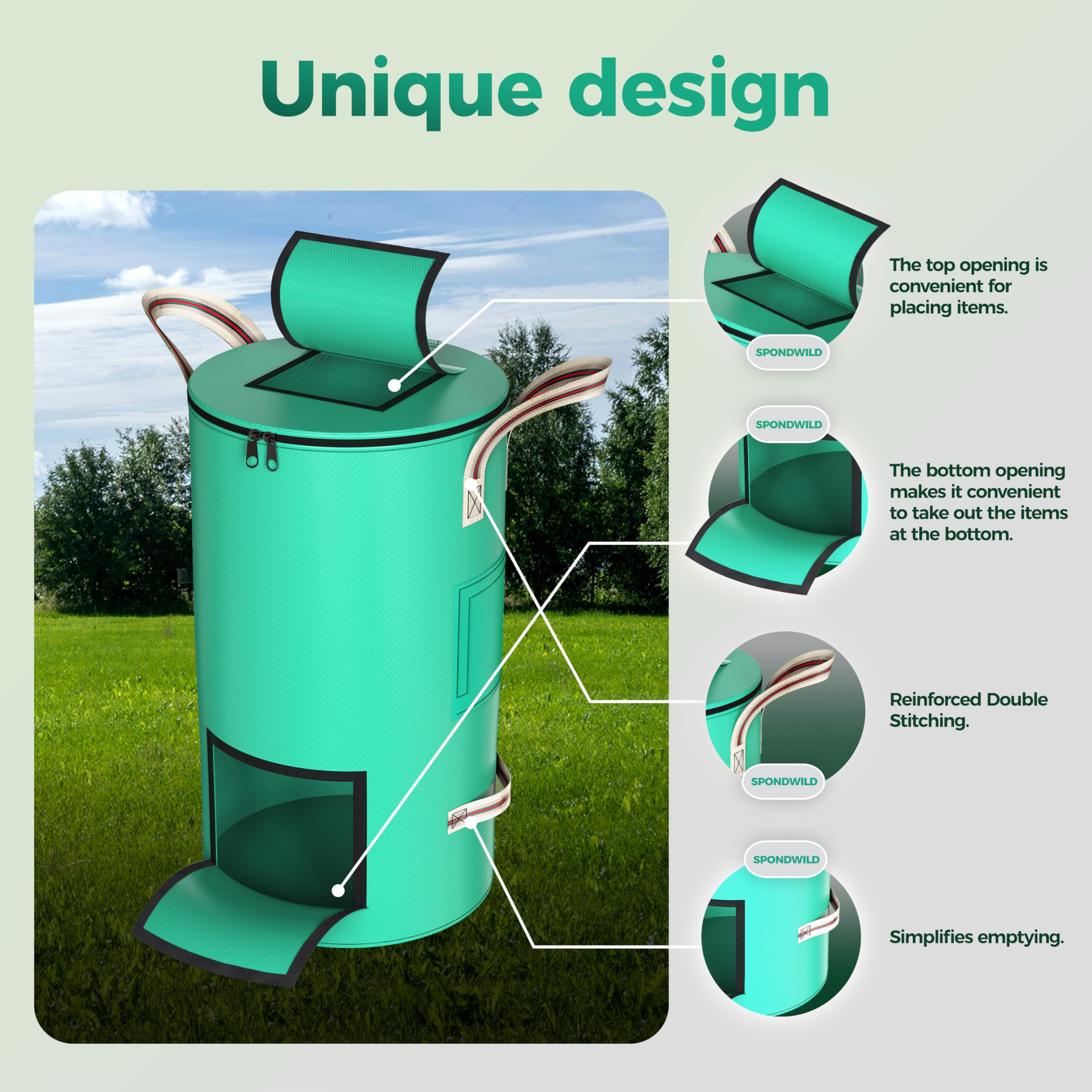 SPONDWILD UV-resistant outdoor bag designed for garden durability