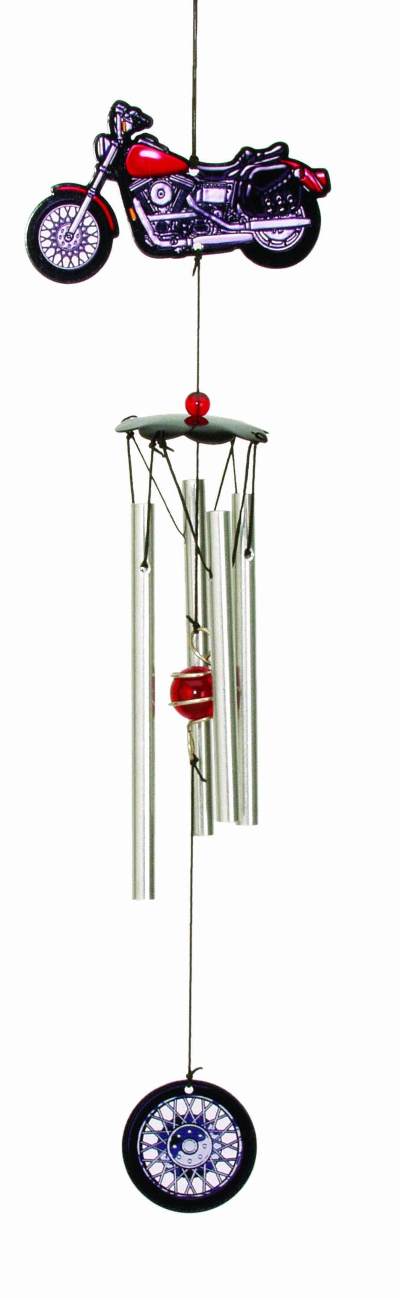 Spoontiques metal motorcycle wind chime in blue for outdoor garden ambience and patio decor