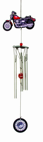 Spoontiques metal motorcycle wind chime in blue for outdoor garden ambience and patio decor