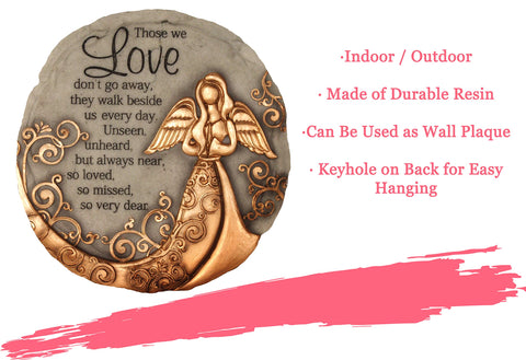 Spoontiques wall plaque bronze angel stone doubles as wall art or garden accent.