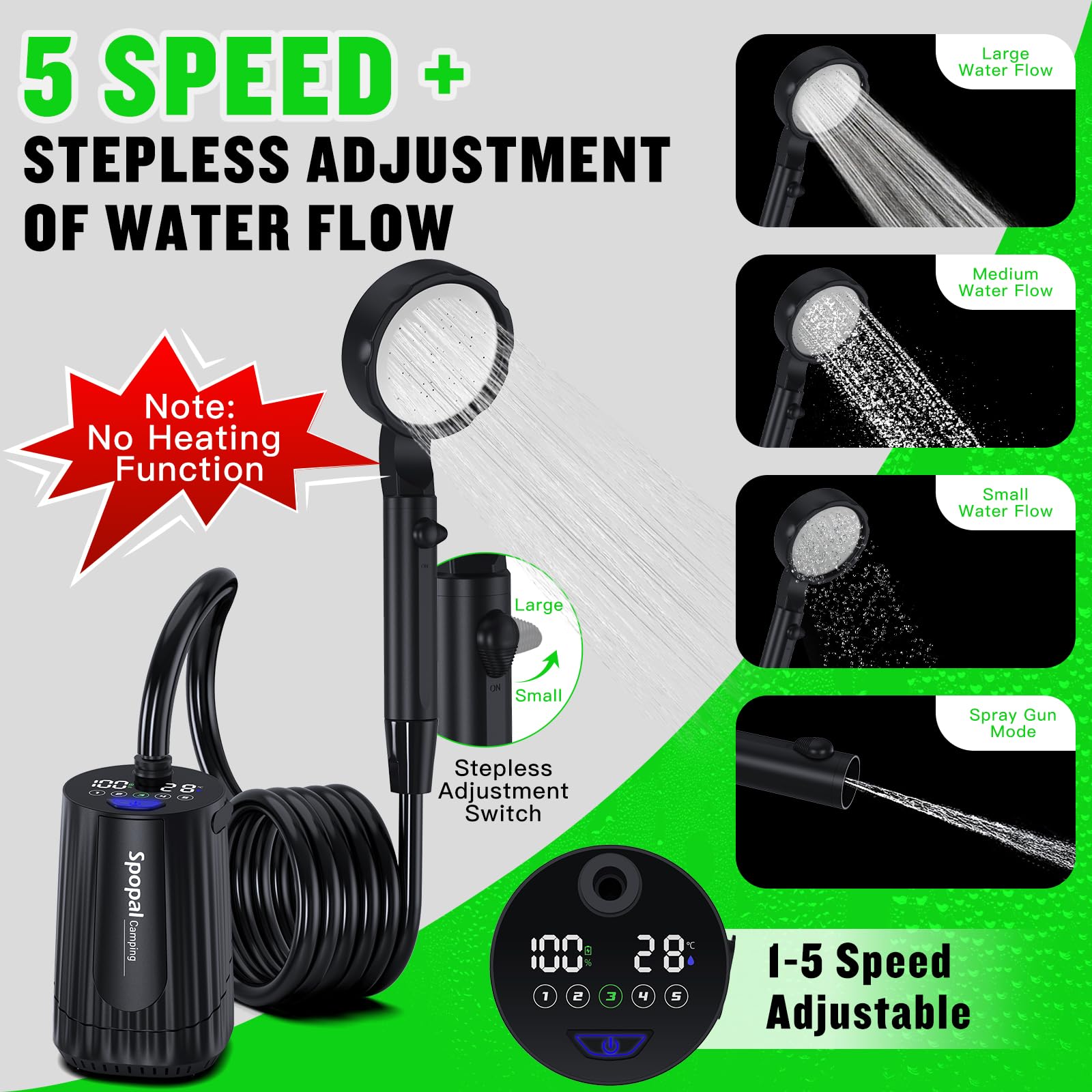 Spopal 10000mAh battery indicator for extended outdoor showers