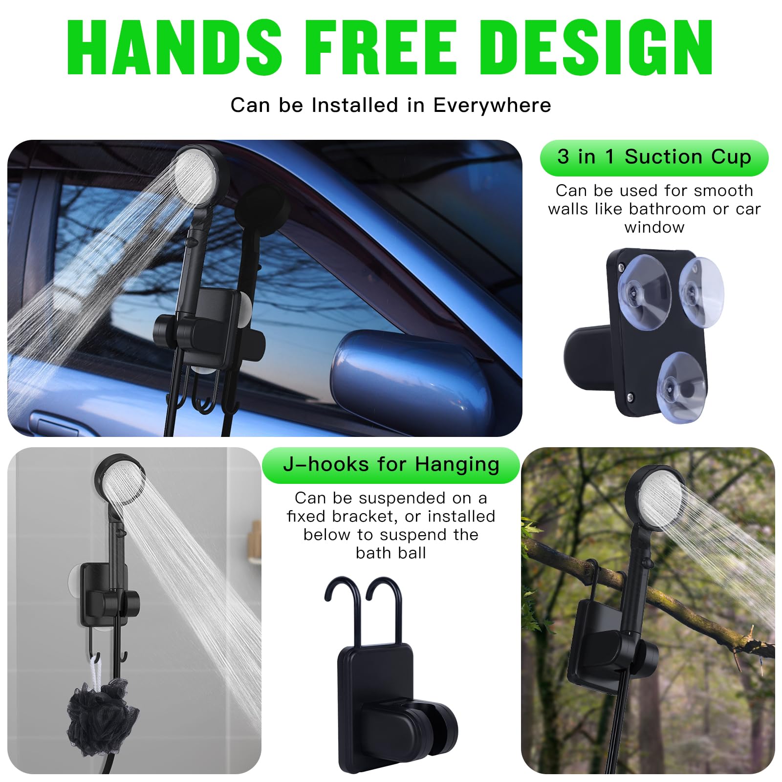 Multi-angle hanging hook supports Spopal shower securely up to 15 lbs