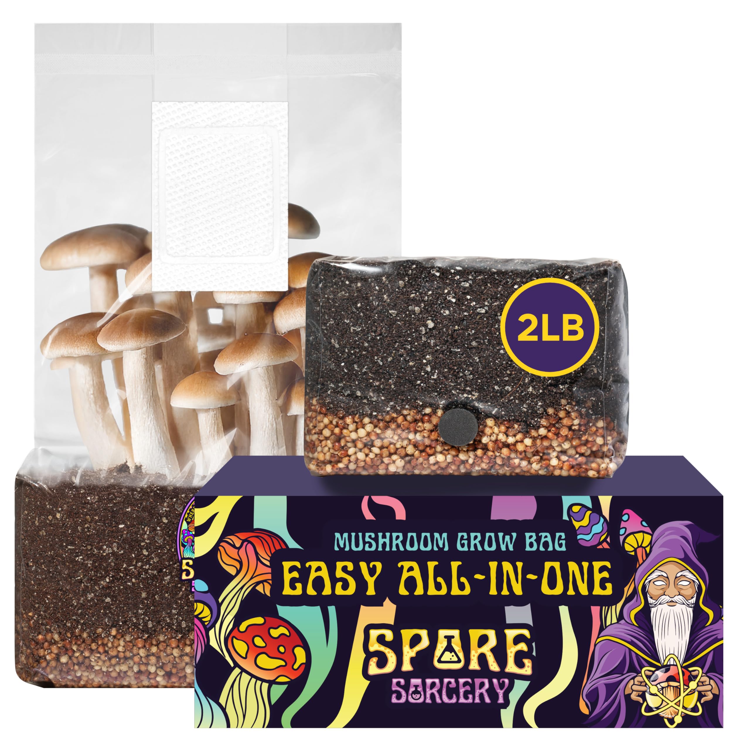 Spore Sorcery 2lb grow bag with injection port for easy inoculation and fresh mushrooms