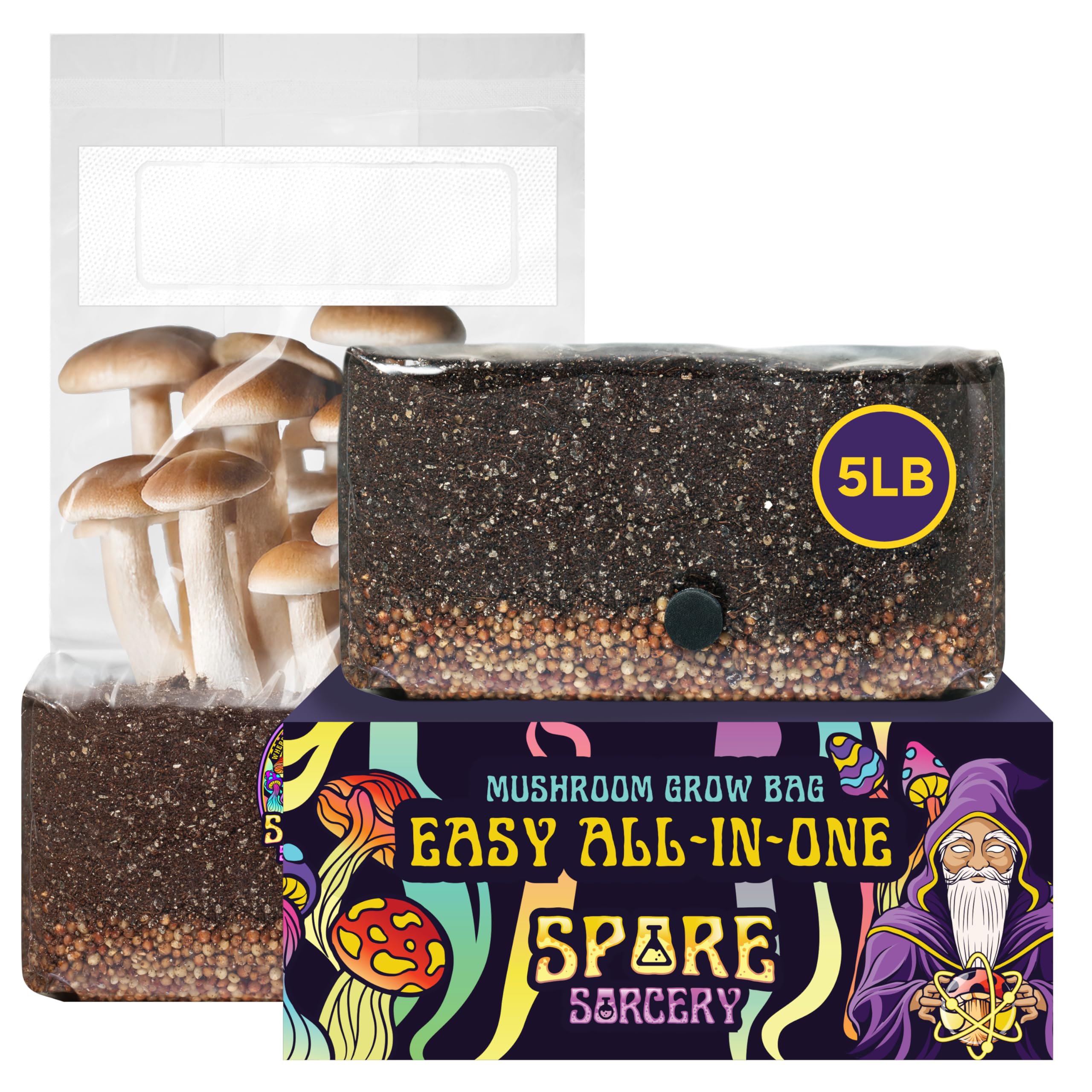 SPORE SORCERY 5lb grow bag with injection port for quick inoculation and fresh harvests.