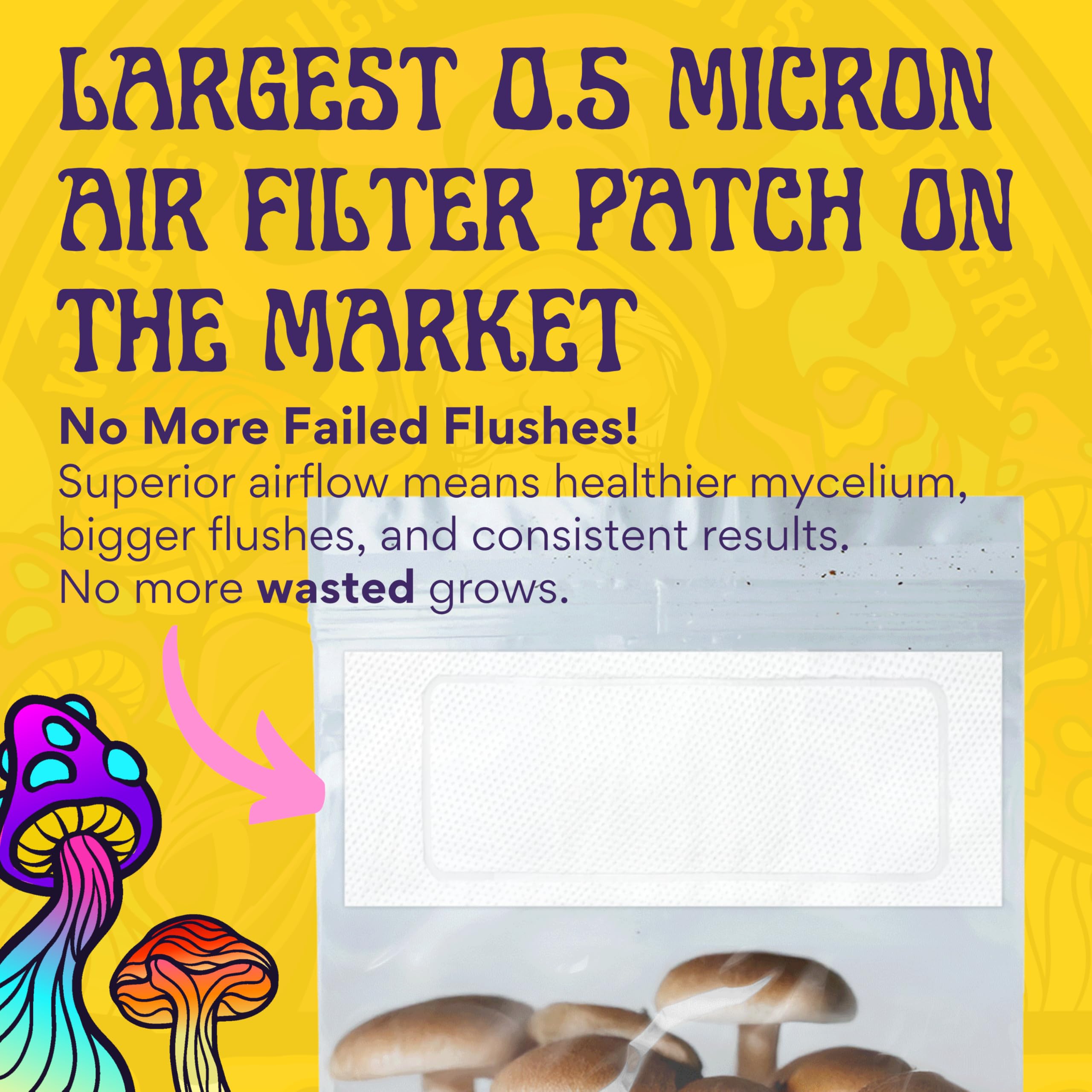 SPORE SORCERY zero-point-five-micron filter patch improves airflow and mycelium health.