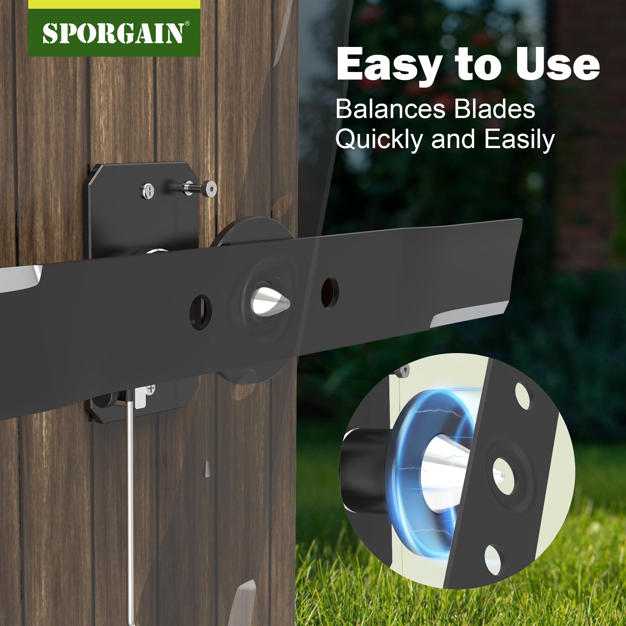 SporGain balancer showing infinitely adjustable fit for most blade holes