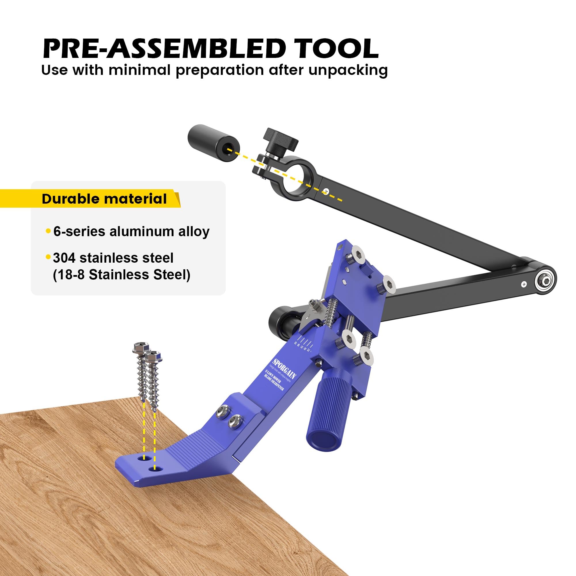SporGain setup on a workbench ready to sharpen blades.
