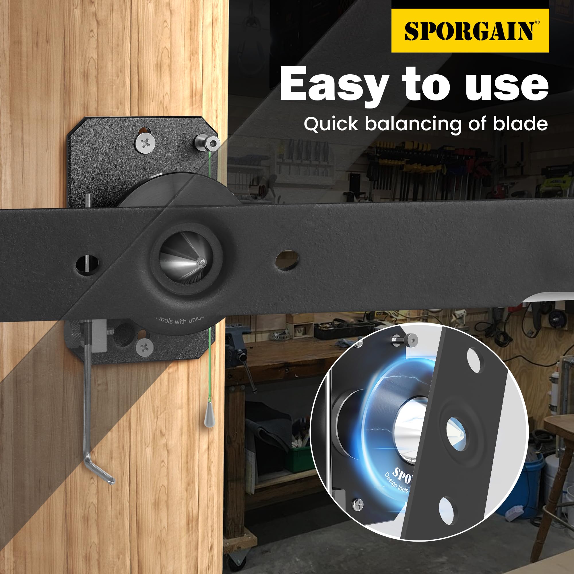 SporGain magnetic balancer ensures blade balance for smoother operation.