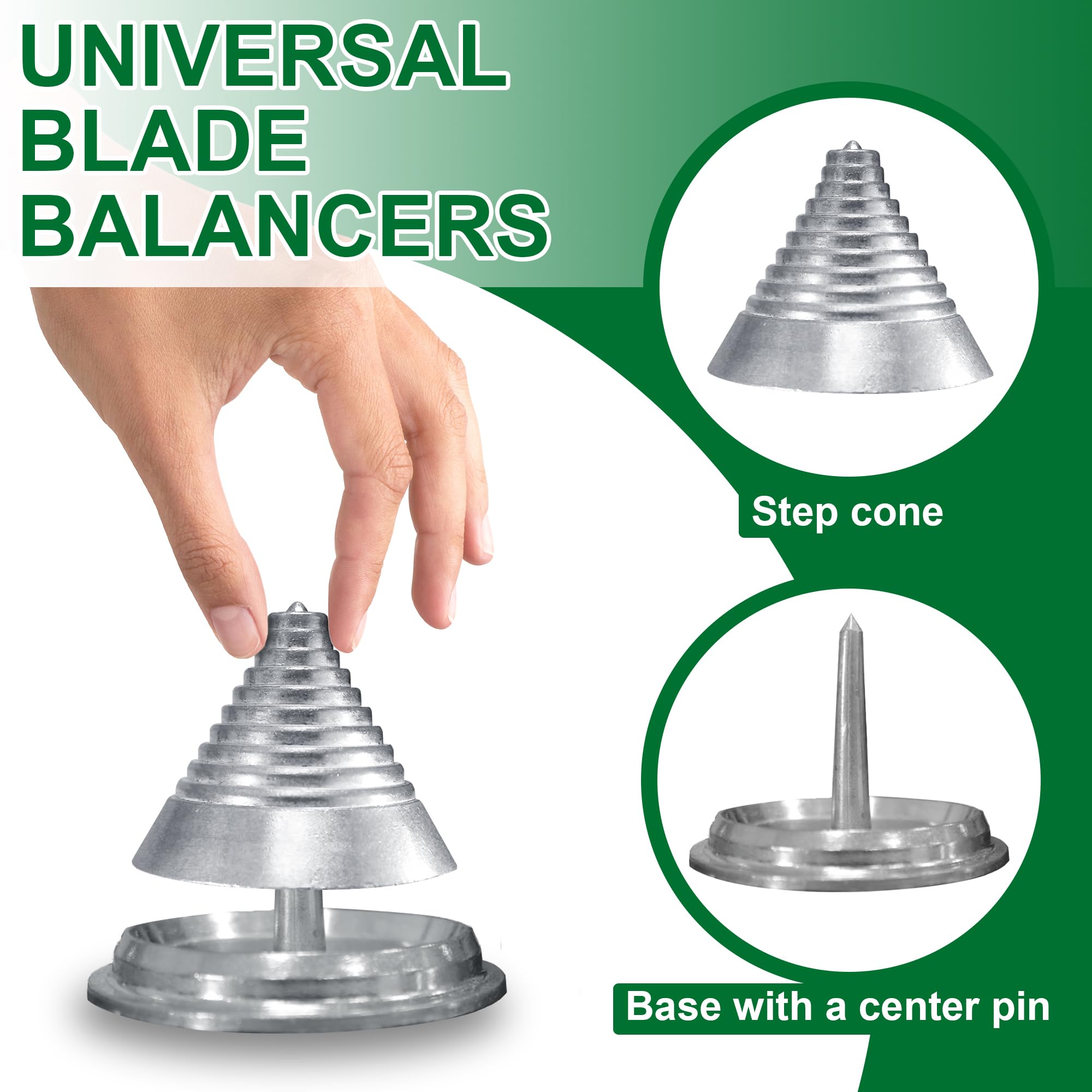 SporGain blade balancer cone ensures centered fit for even blades