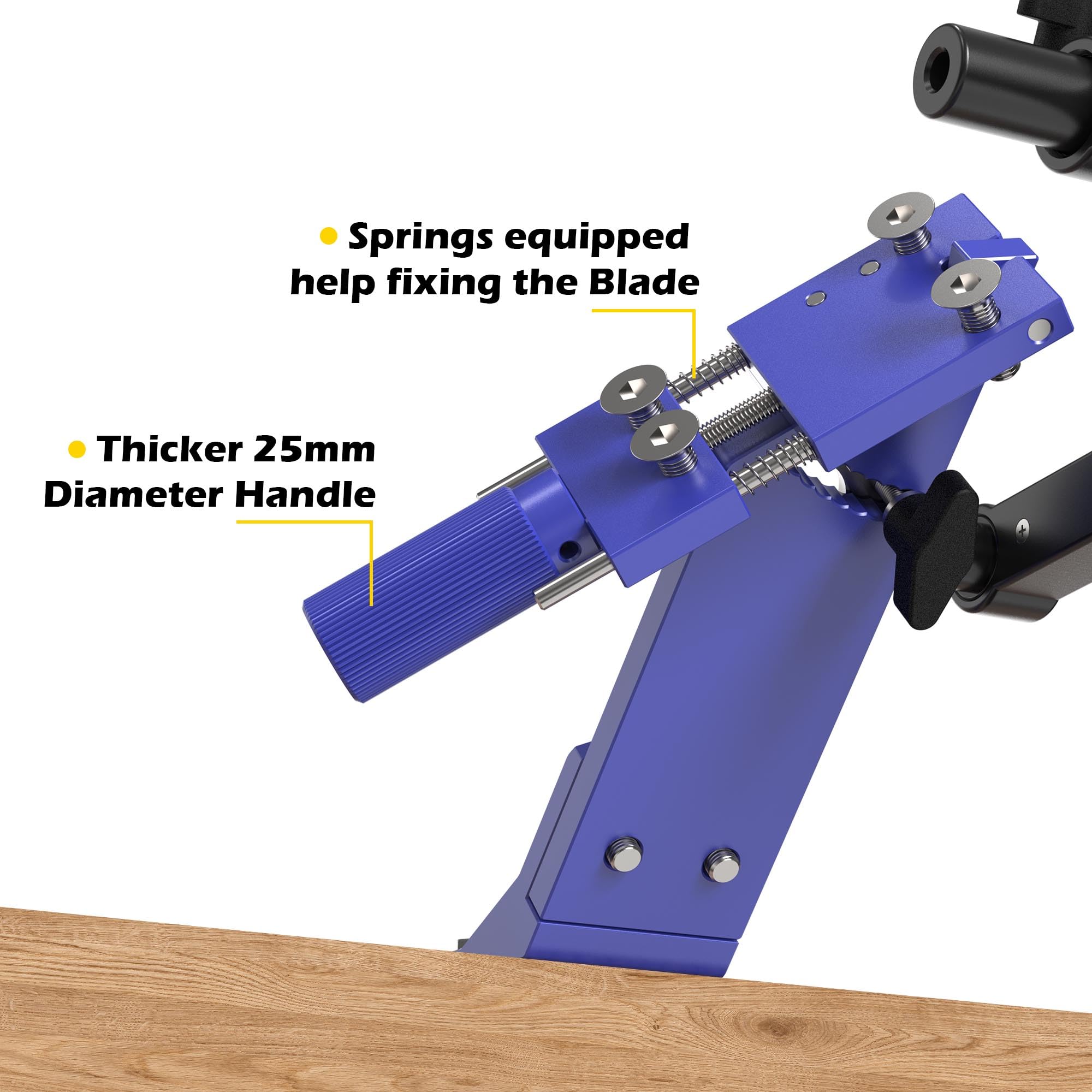 SporGain universal jig beside different mower blades.