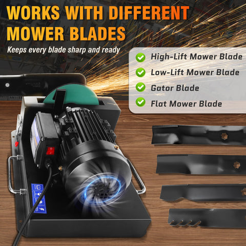 SporGain wide blade compatibility covers high-lift, low-lift, gator, and flat blades.