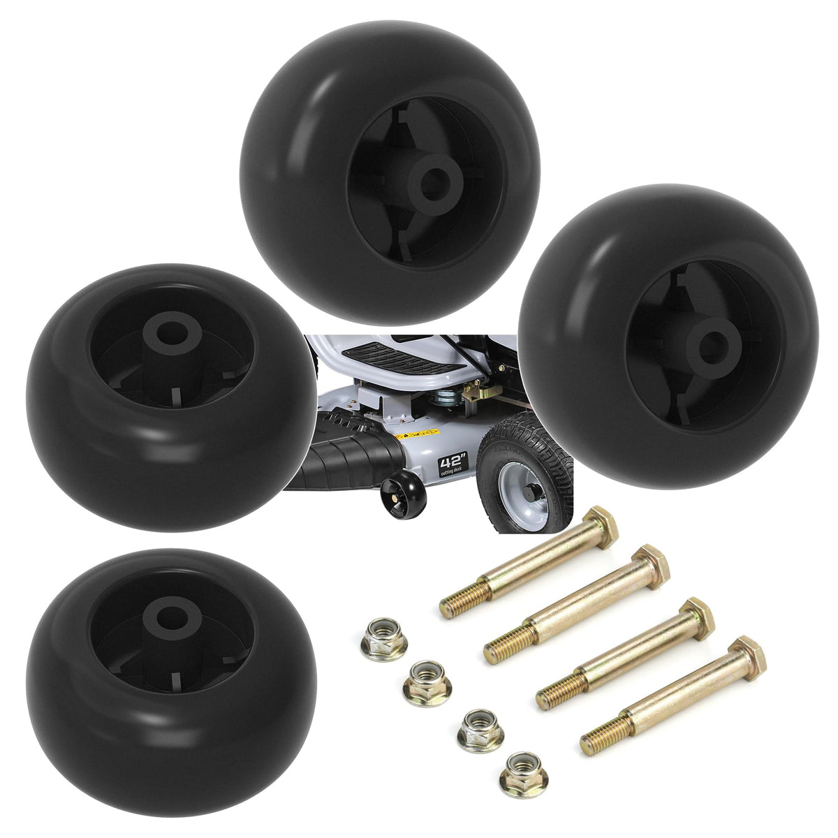 Sporthfish 753-04856A deck wheels close-up showing rugged build for smooth mowing