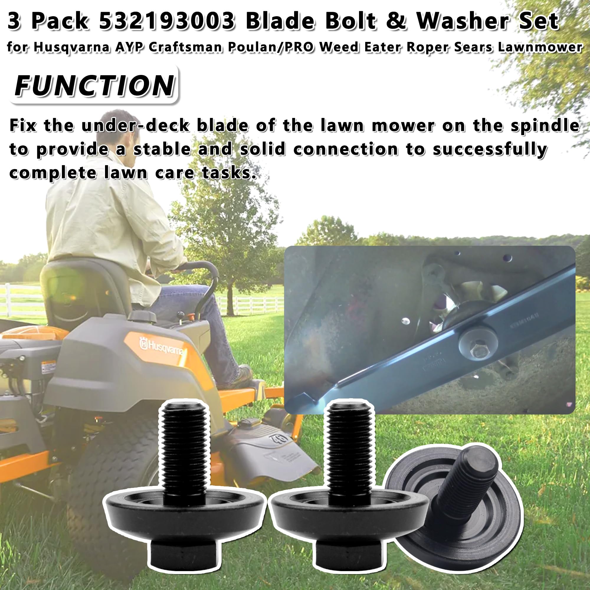 Sporthfish blade bolt washer on mower deck secures blades reliably for safe mowing.