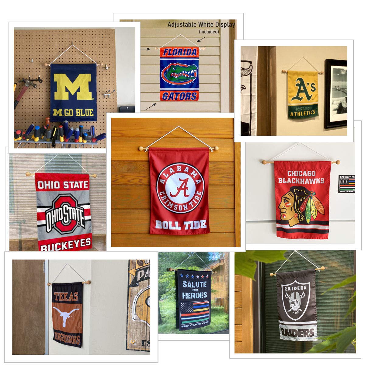 Sports Flags Pennants Garden Flag Banner Pole Wood Hanger two wood ball finials and rope