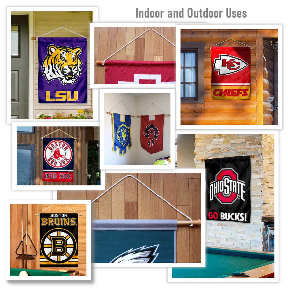 Sports Flags Pennants two-piece pole features solid wood finials for a polished finish.