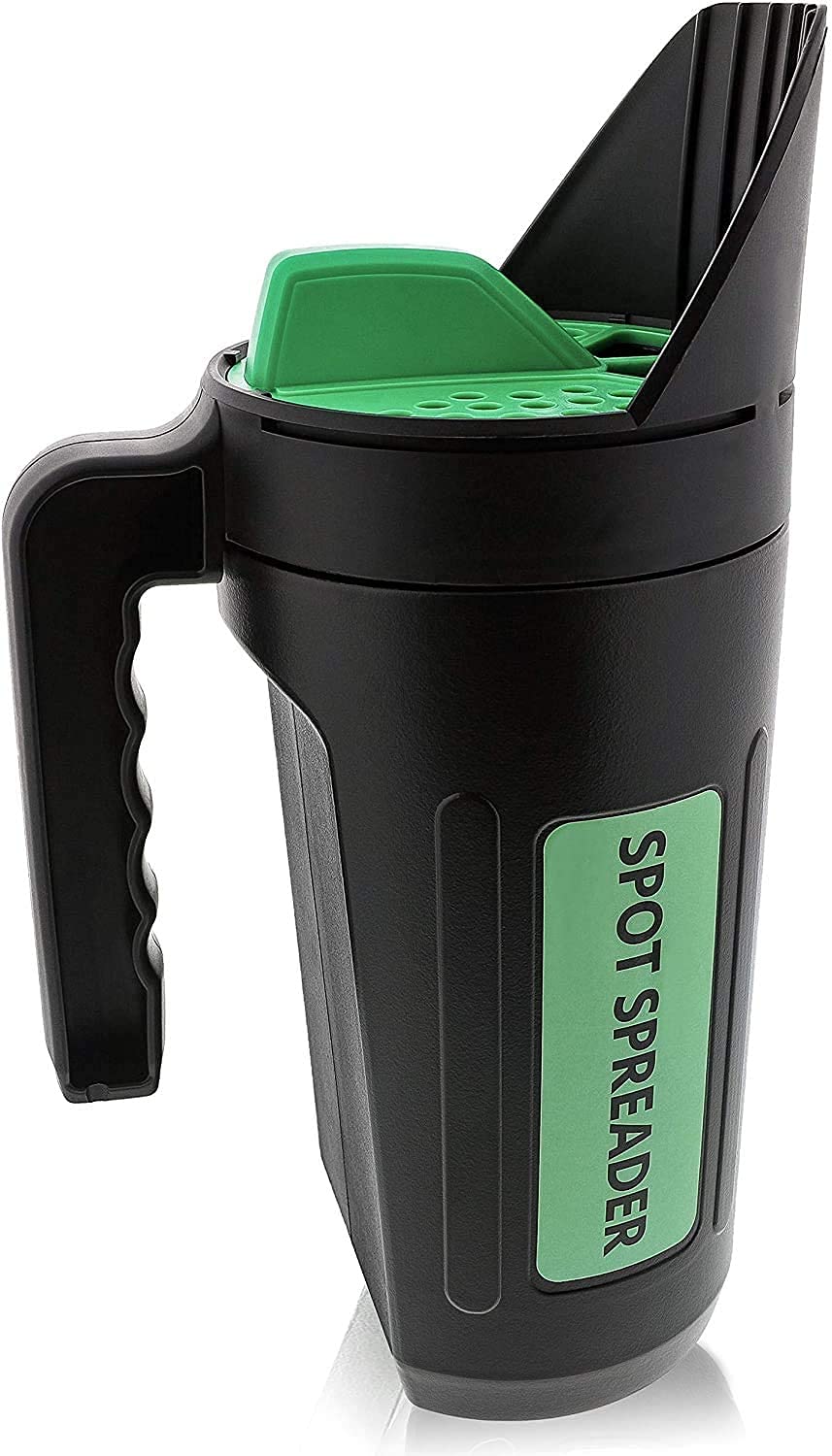 Spot Spreader hand shaker for seeds and salt—easy pour and precise distribution.