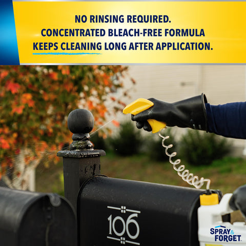 Spray & Forget used on a deck to highlight even application.