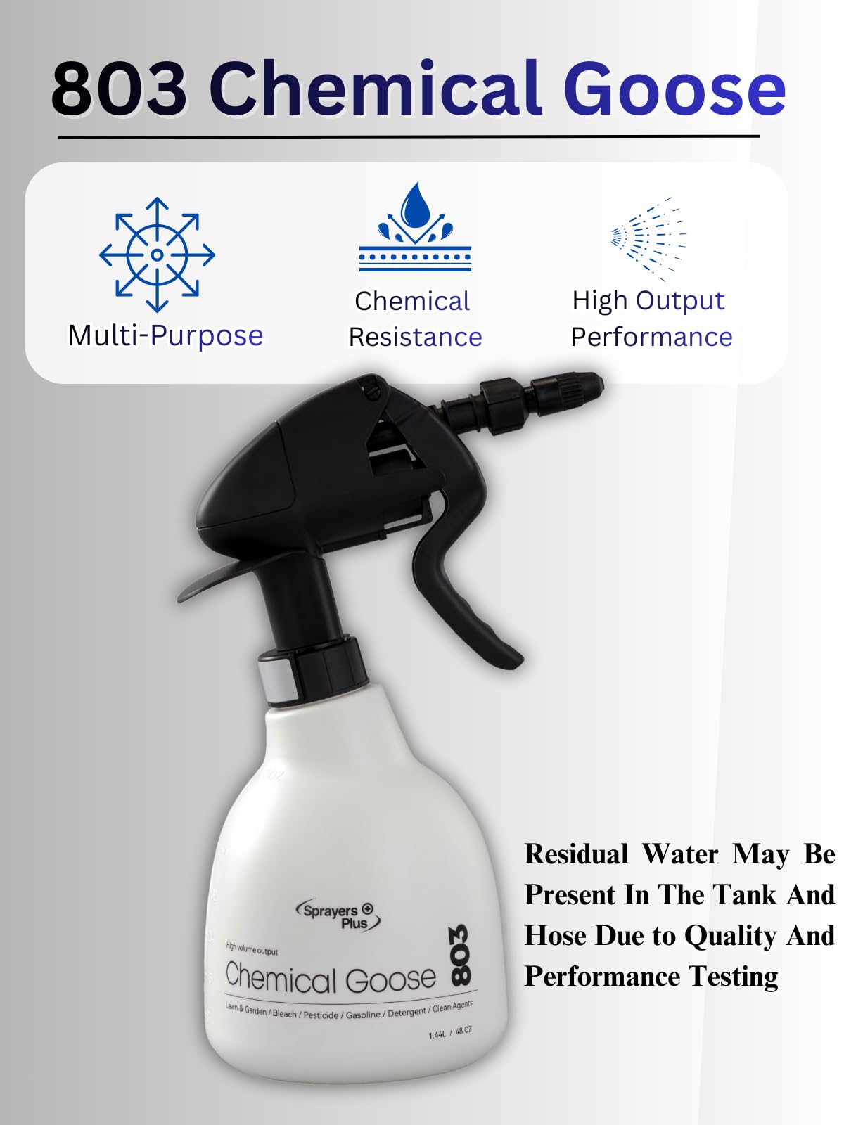 Sprayers Plus 803 Goose bleach-safe seals ensure durable performance.