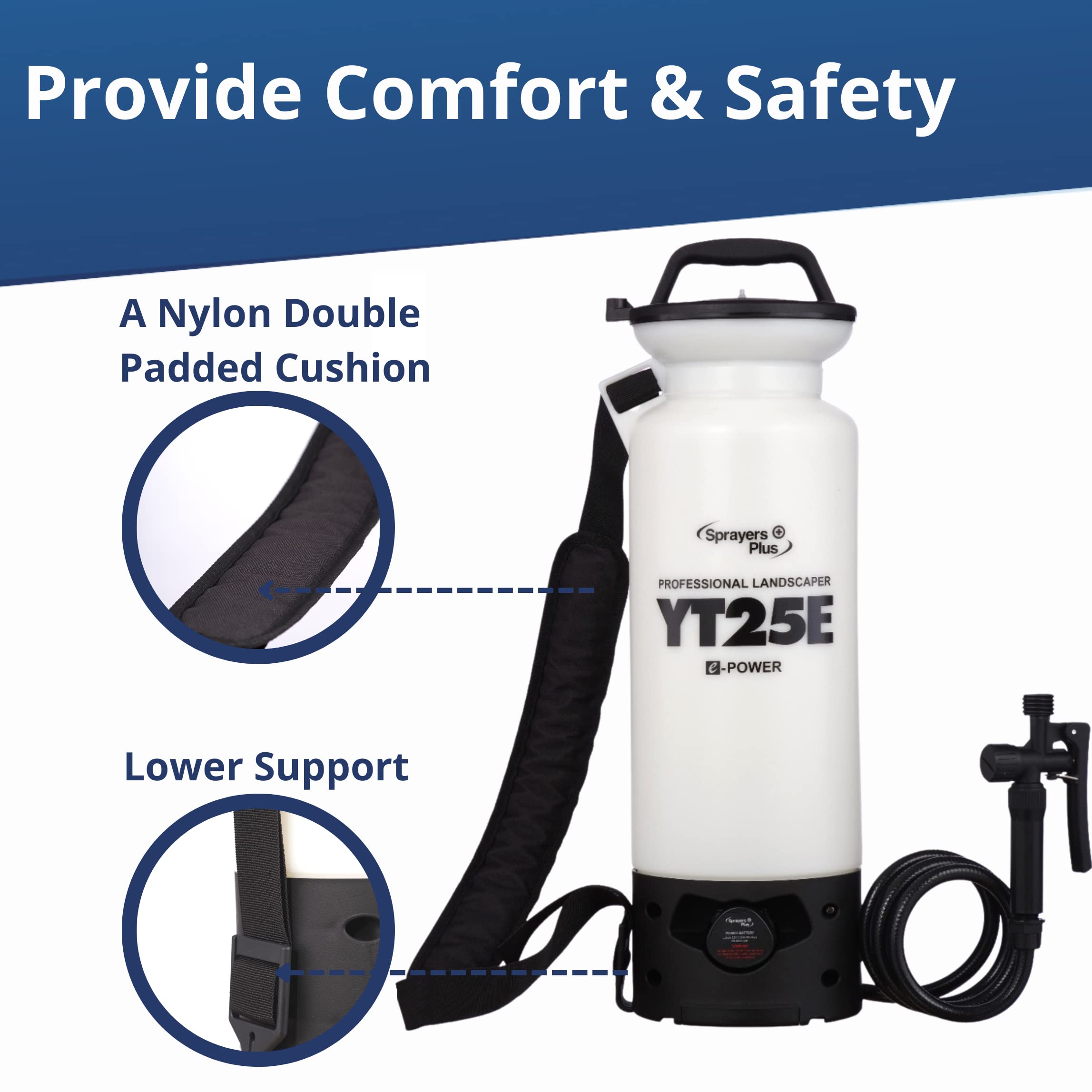 Sprayers Plus YT25E padded shoulder strap adds comfort