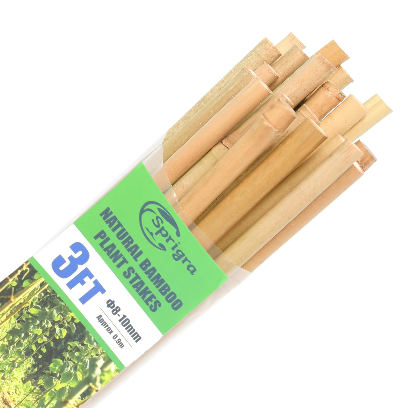 Sprigra bamboo stakes, 3 ft, pack of 30, durable garden supports for tomatoes and beans.