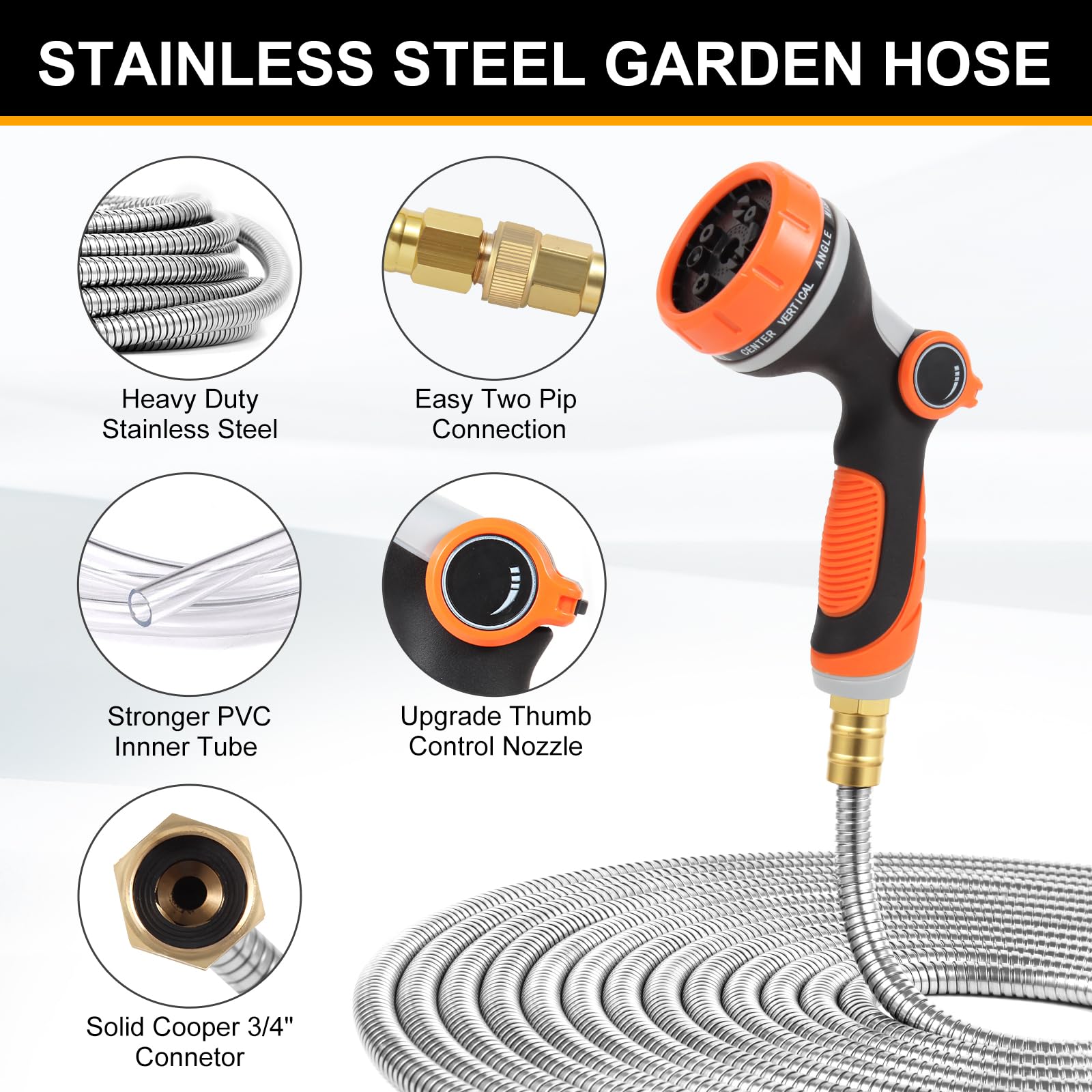 Sprikir metal garden hose 75ft kink-free design for smooth watering around obstacles.