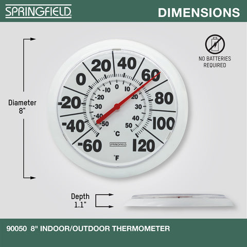 Springfield bold-number dial aids quick temperature checks outdoors