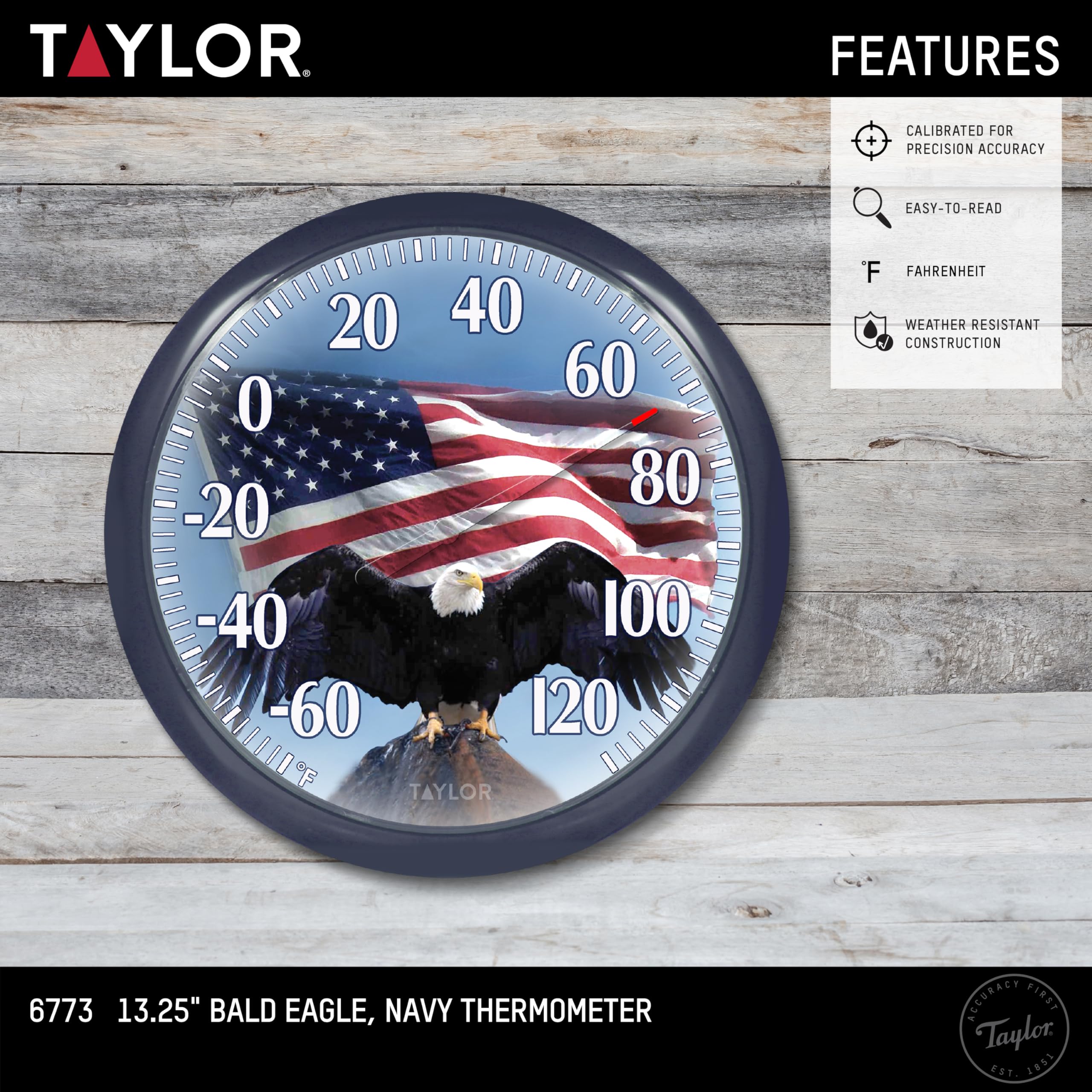 Springfield Taylor bald eagle thermometer lens provides clear viewing in all weather