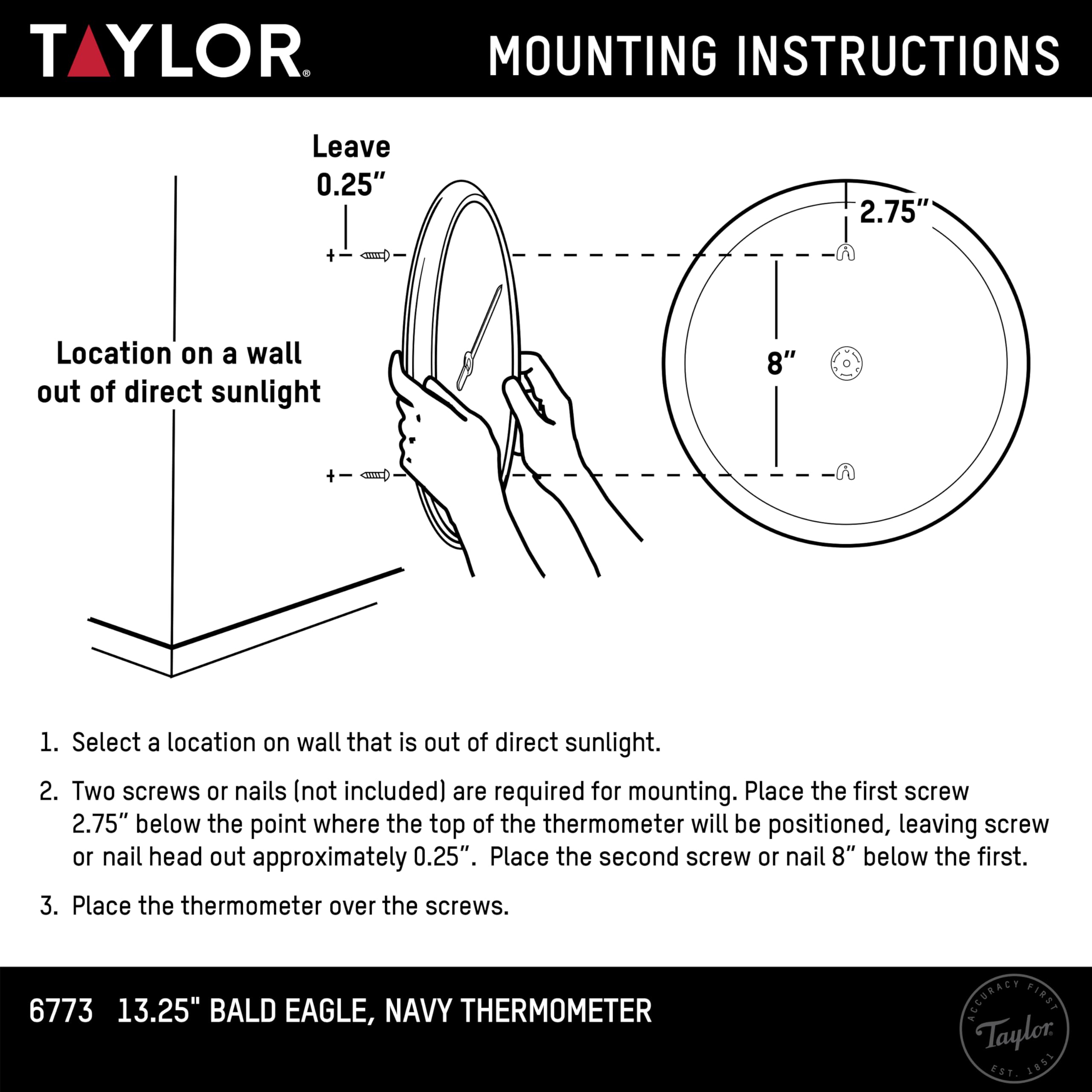 Springfield Taylor bald eagle thermometer wall hanger enables quick mounting