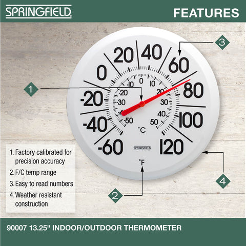 Springfield thermometer mounting bracket closeup enables easy wall installation.
