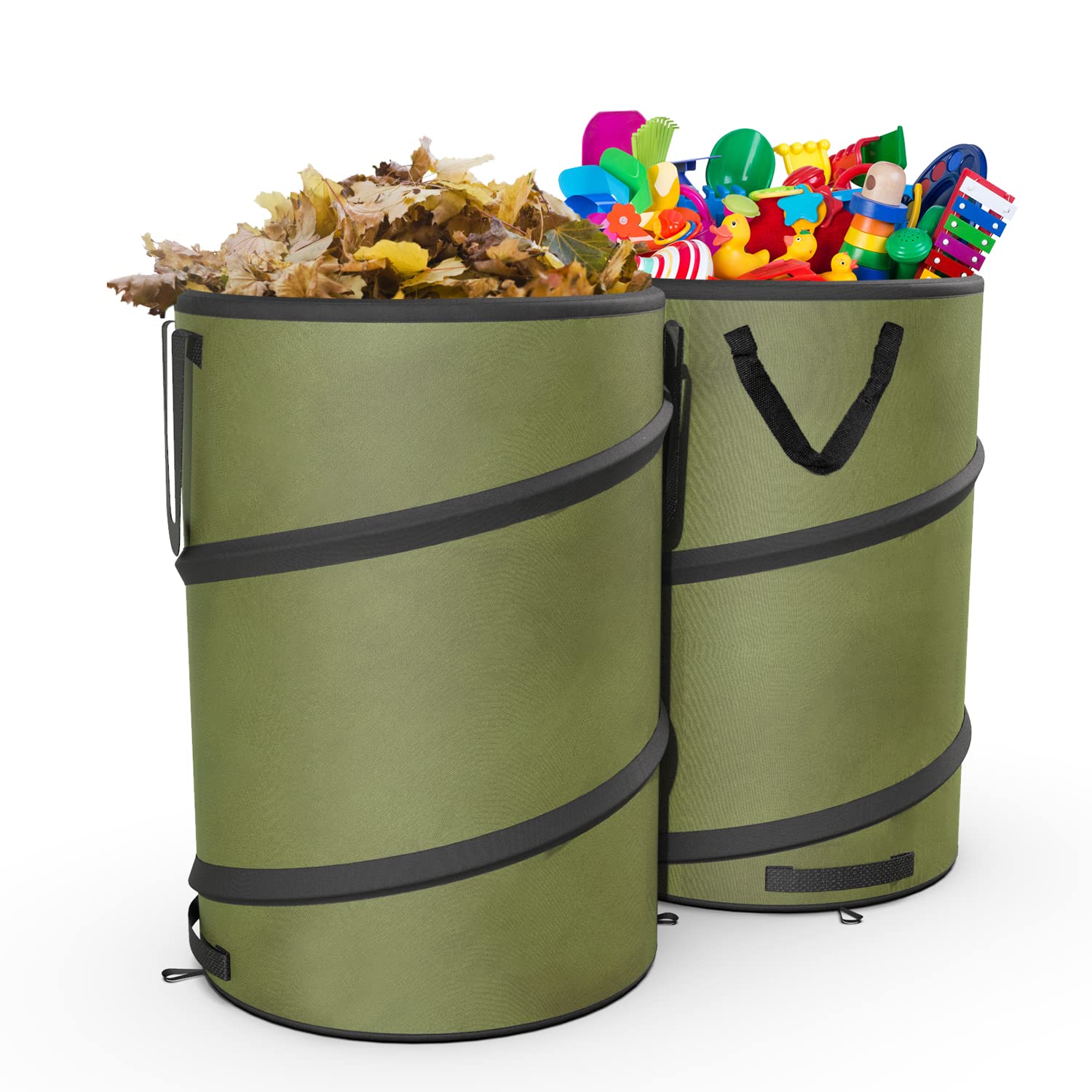 Sprinia collapsible 30-gallon trash can opened and ready for camping waste.
