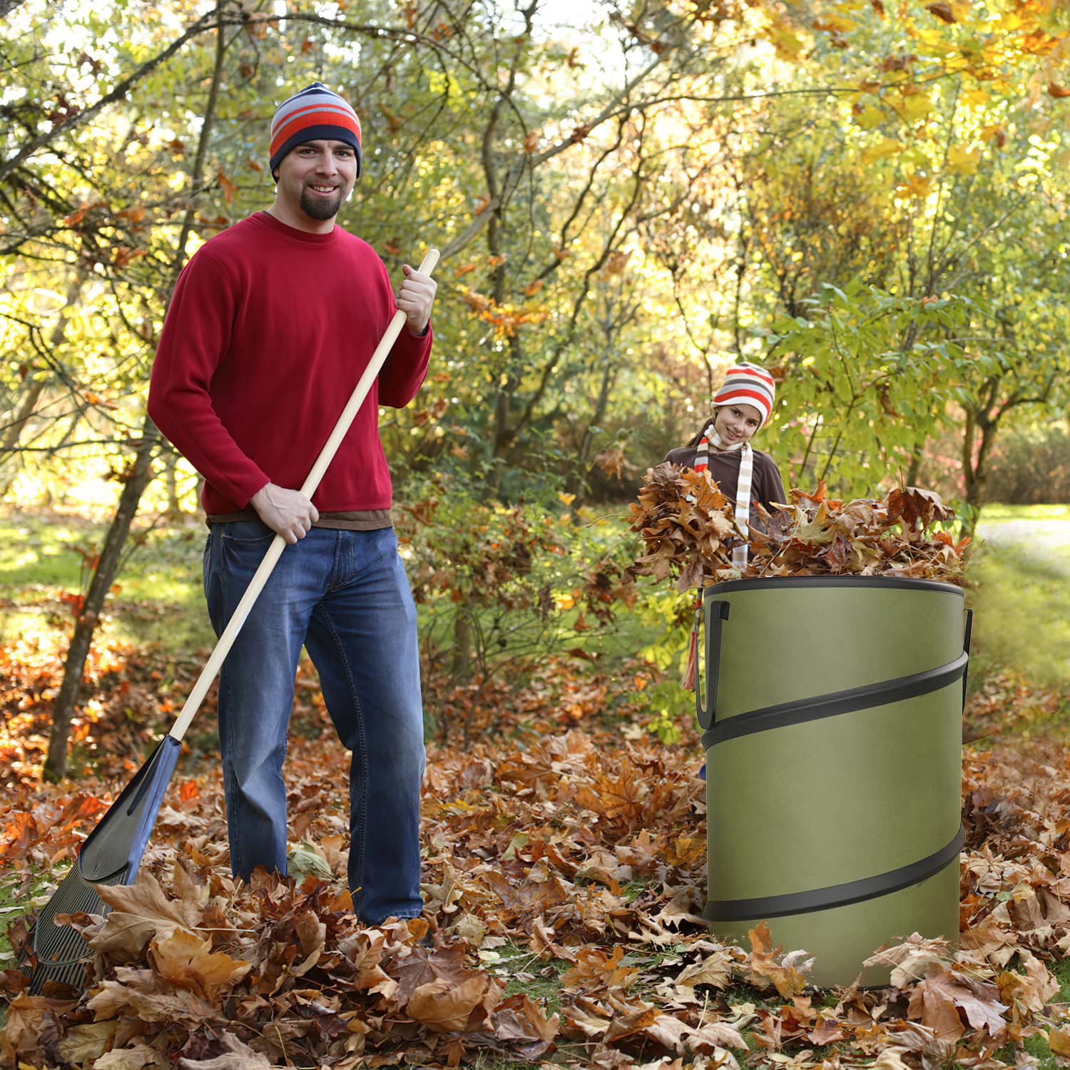 Sprinia Oxford fabric trash bag with top and bottom handles for easy carrying.