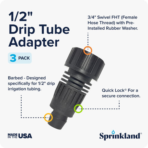 Sprinkland half-inch drip adapter tubing barb ready for quick push-in connection
