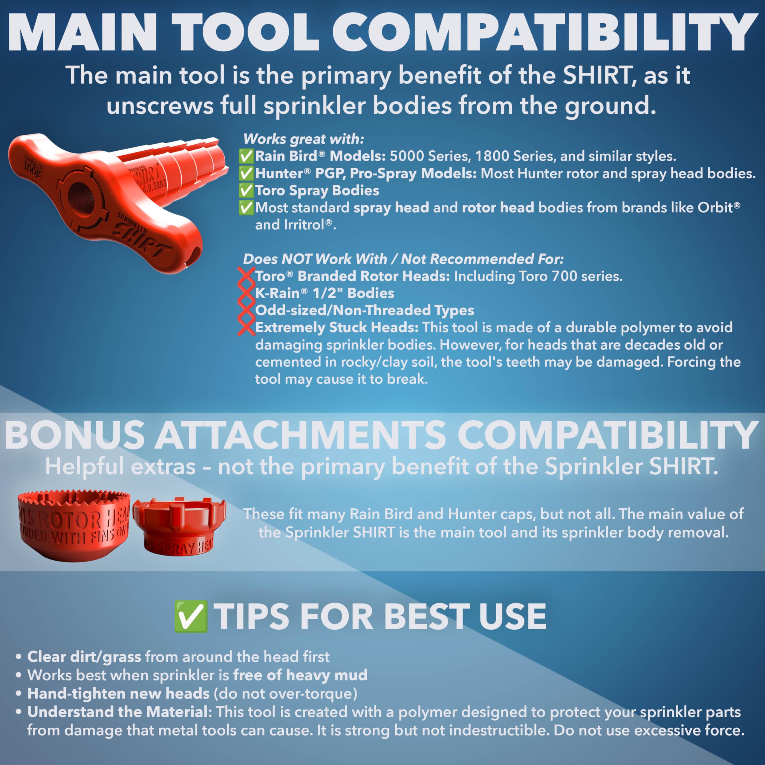 Sprinkler Tools code-red visibility helps locating in grass.