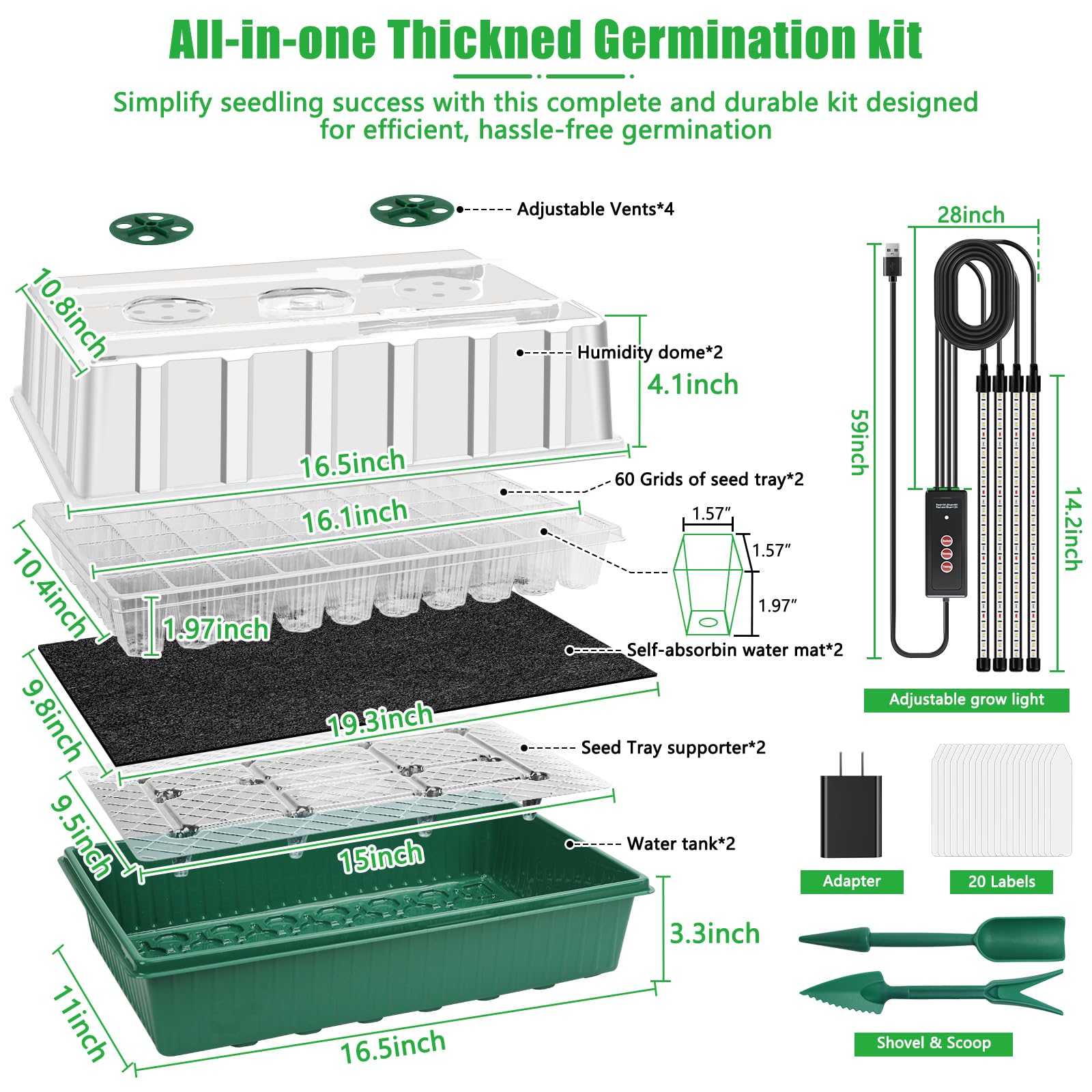 SprintGy germination kit includes trays, domes, bases, labels, and tools