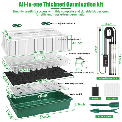SprintGy germination kit includes trays, domes, bases, labels, and tools