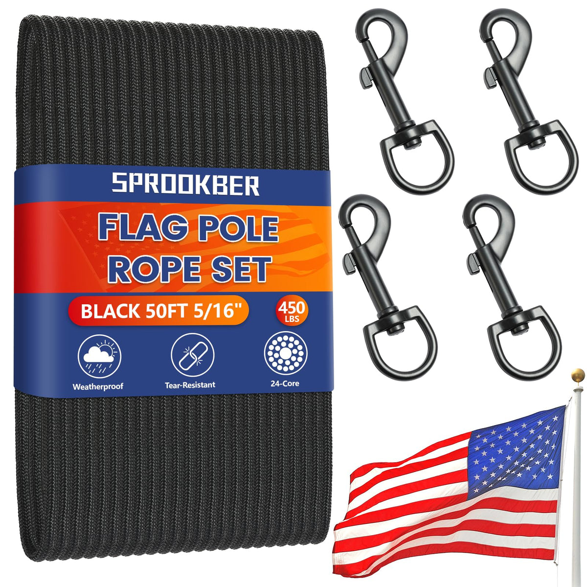 Sprookber 50ft flagpole rope kit for secure outdoor flag display