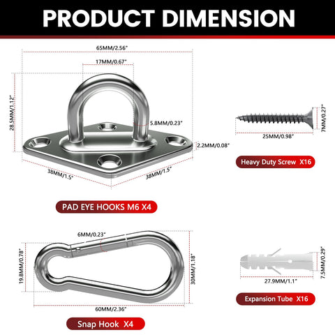 Sprookber M6 eye plate hook assembly ready for ceiling mounting