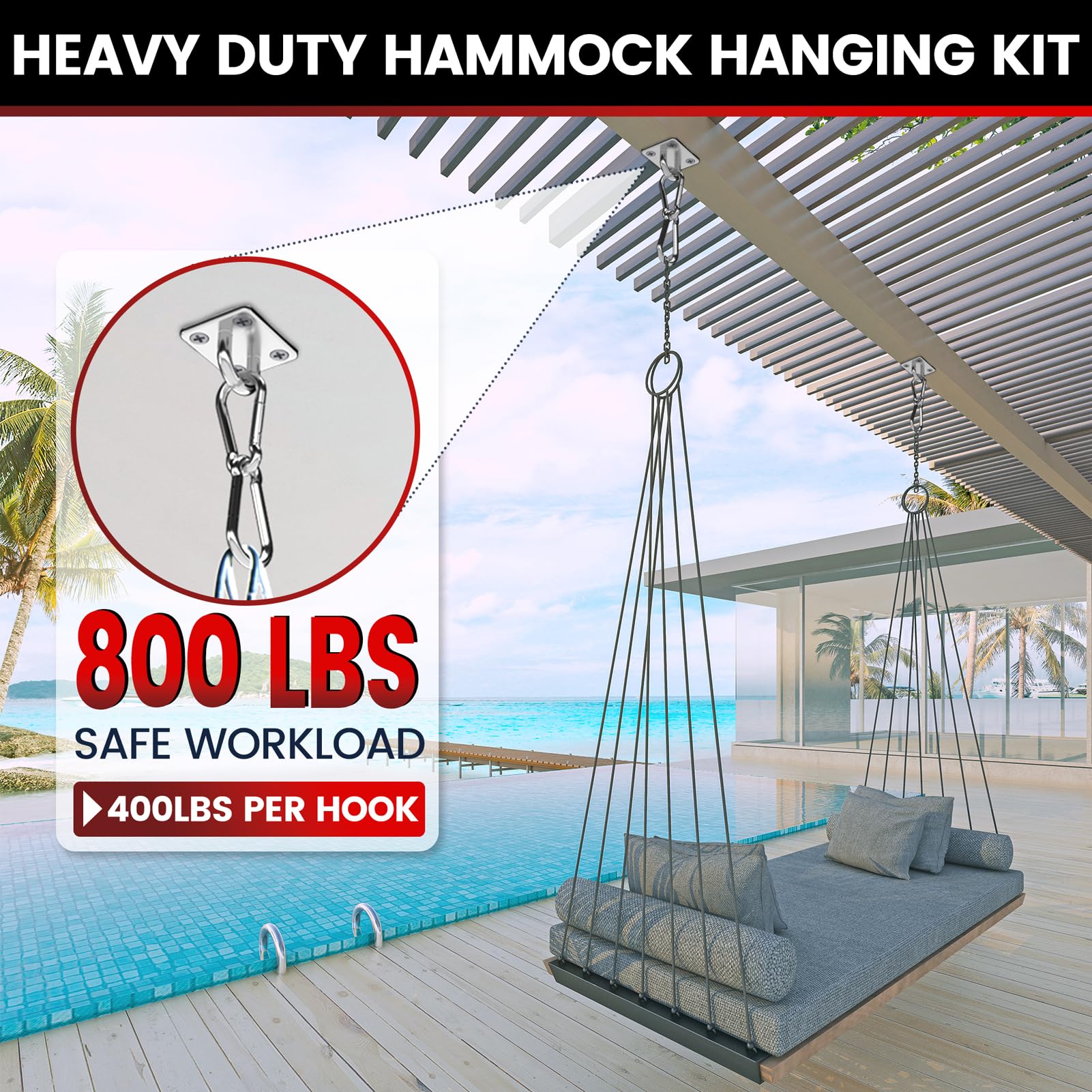 Sprookber M6 heavy-duty hook provides reliable load support for ceilings, decks, or garages.