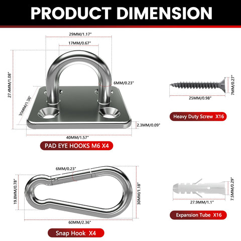 Sprookber snap hook ensures secure closure for quick suspensions.