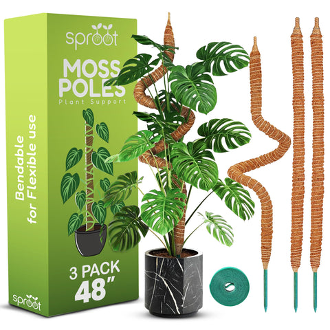 Sproot 48-inch bendable moss pole pack providing sturdy vertical support for monstera plants