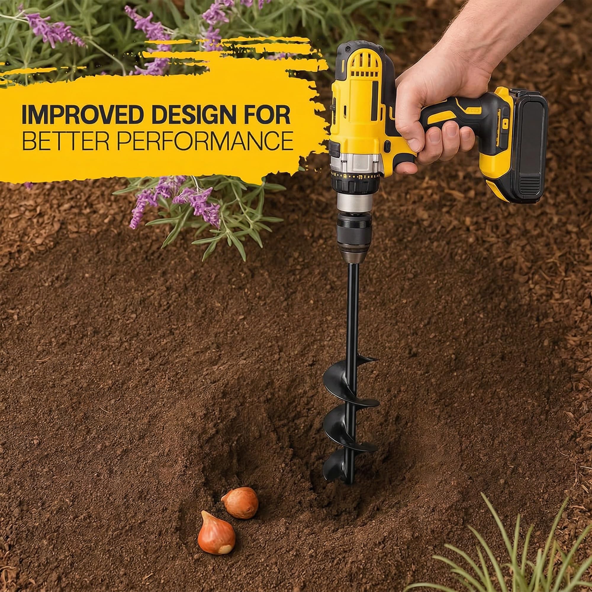 Sproot 16.5 inch auger drilling a deep hole for bulbs.