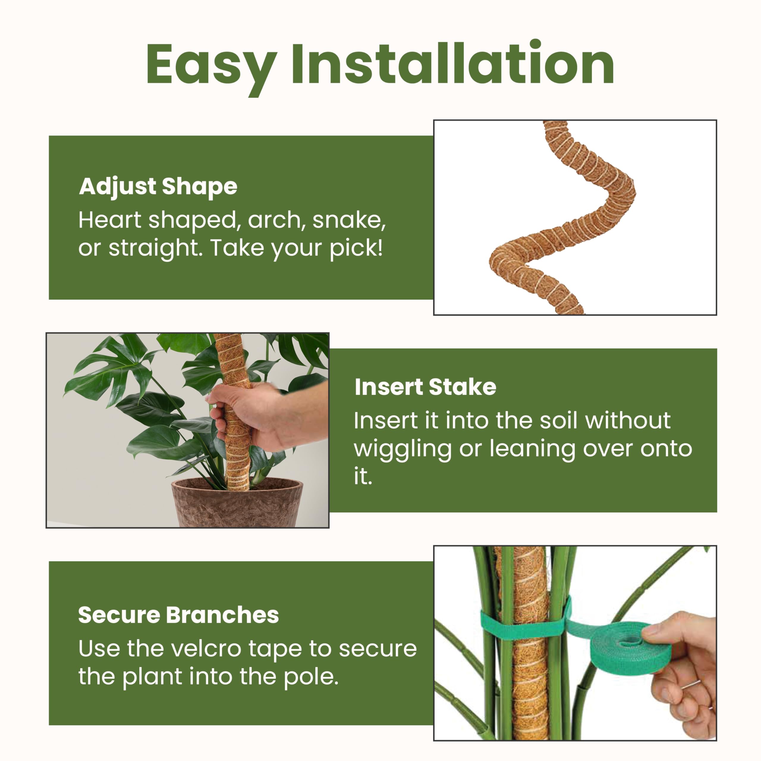 Sproot moss pole tie system securing stems gently as plants grow