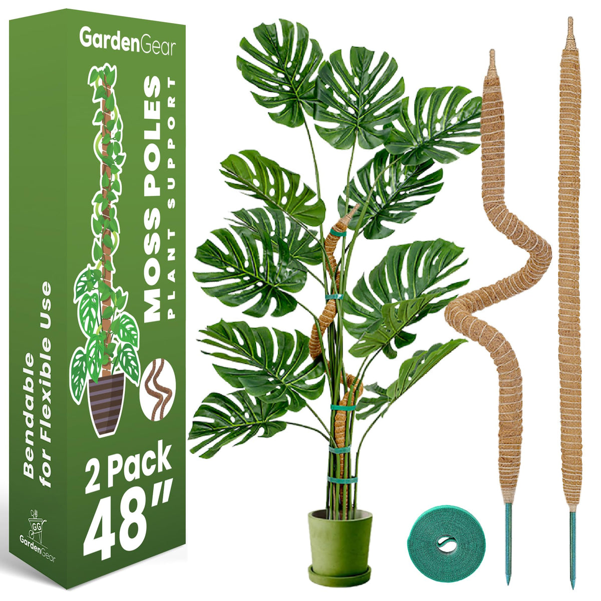 Sproot two-pack moss poles providing sturdy support for climbing monstera and pothos