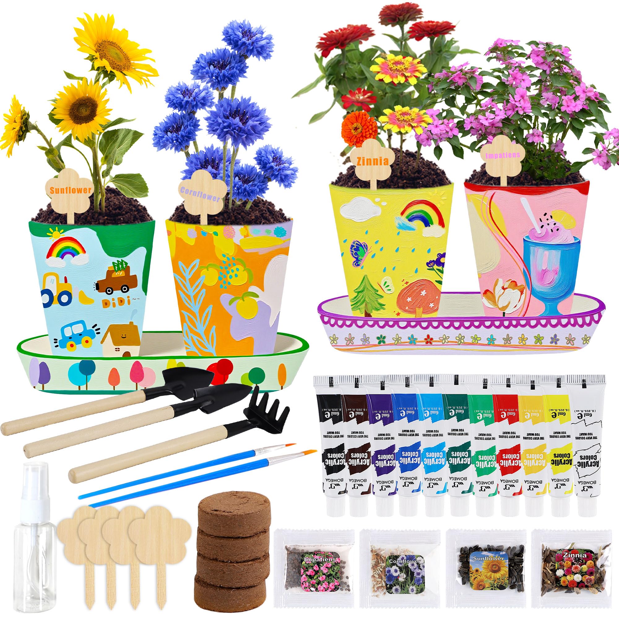 Sproutix Paint & Grow Kit: ceramic pots ready for customization and blooming plants.