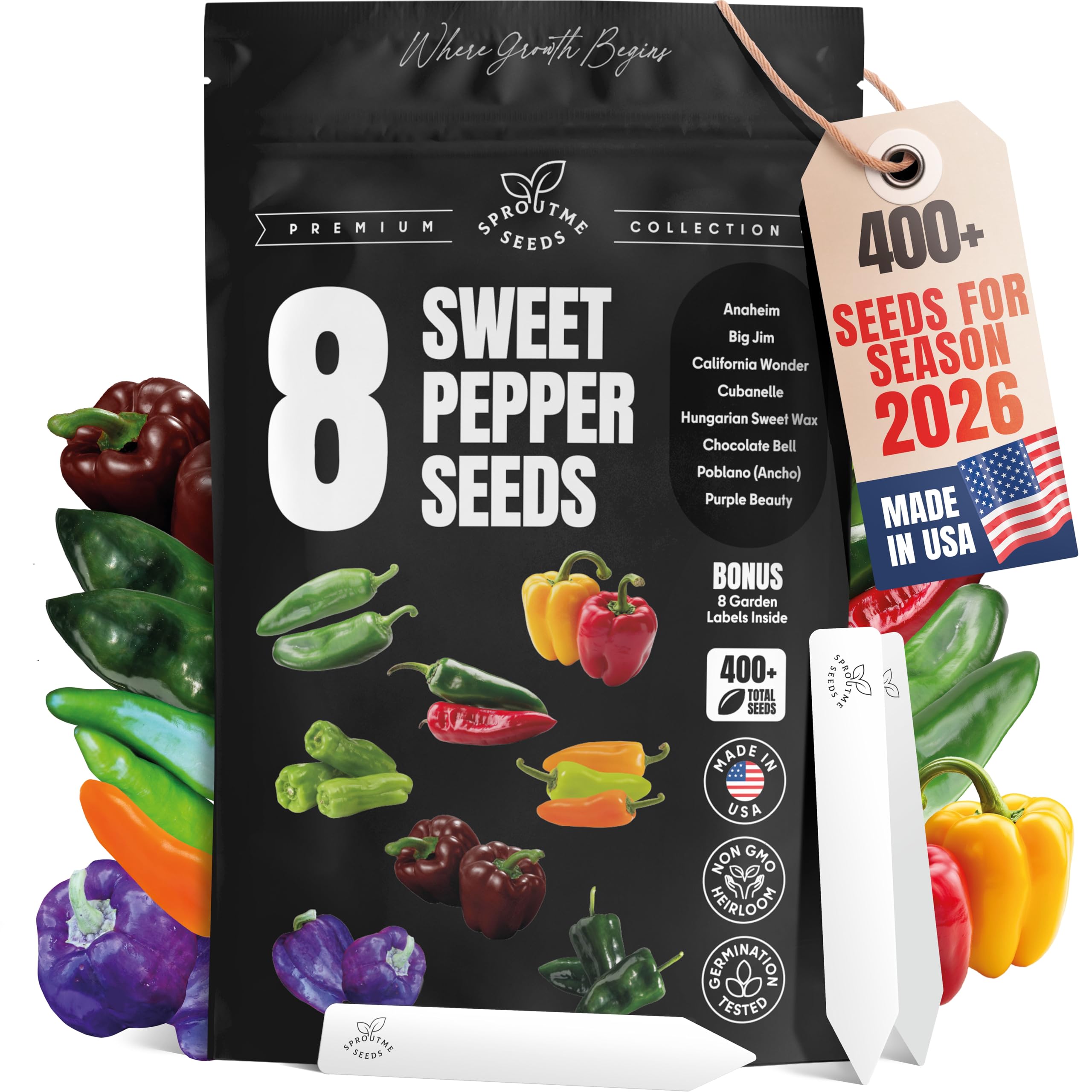 SproutMe Seeds California Wonder pepper seed packet closeup for reliable germination.