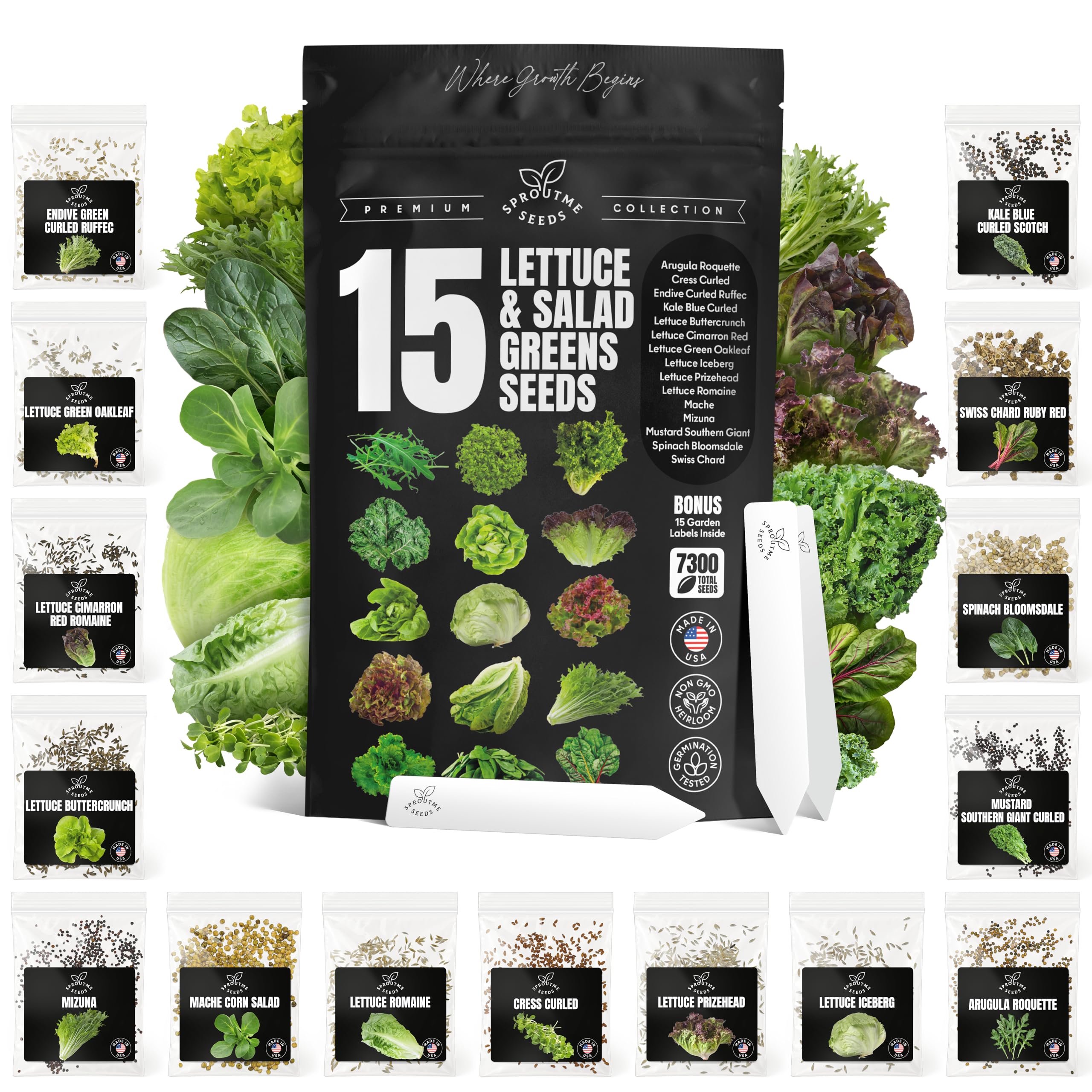 SPROUTME SEEDS lettuce variety-pack box front; ideal starter for fresh home salads.