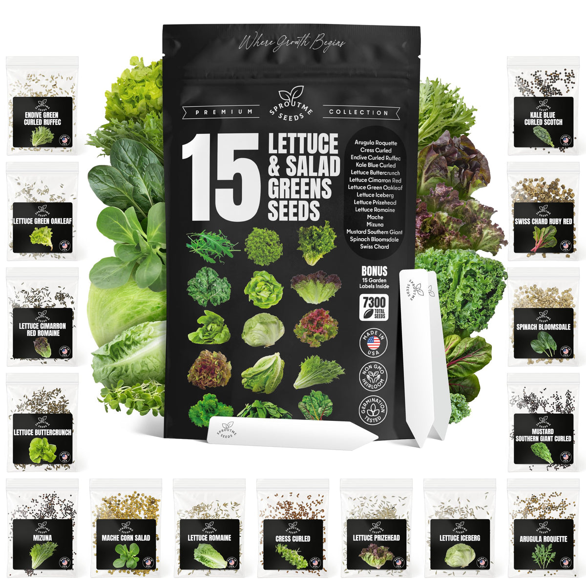 SPROUTME SEEDS lettuce variety-pack box front; ideal starter for fresh home salads.